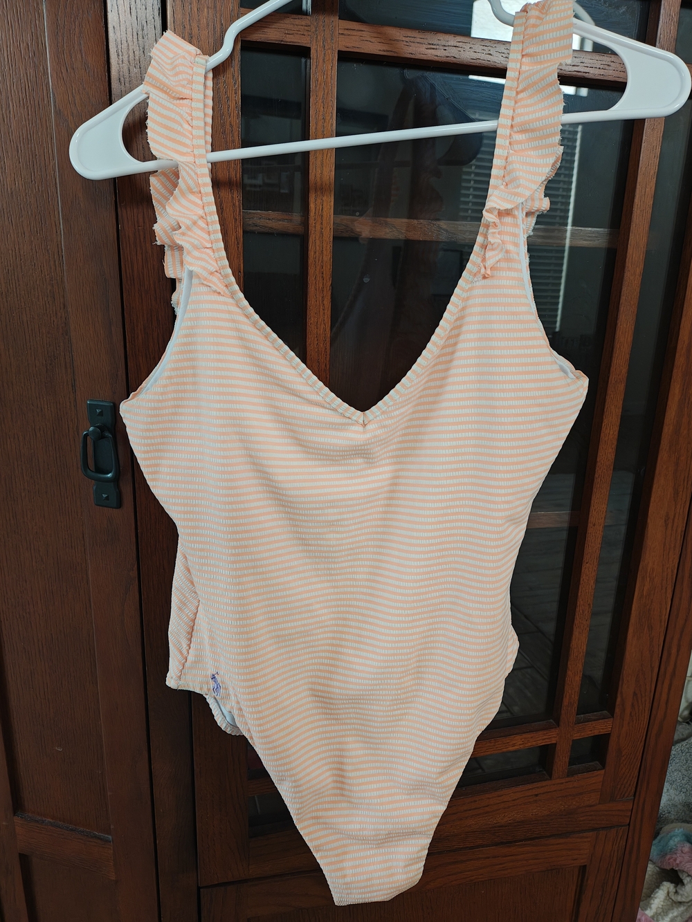 Polo by Ralph Lauren Orange and White Striped One-Piece Swimsuit-M